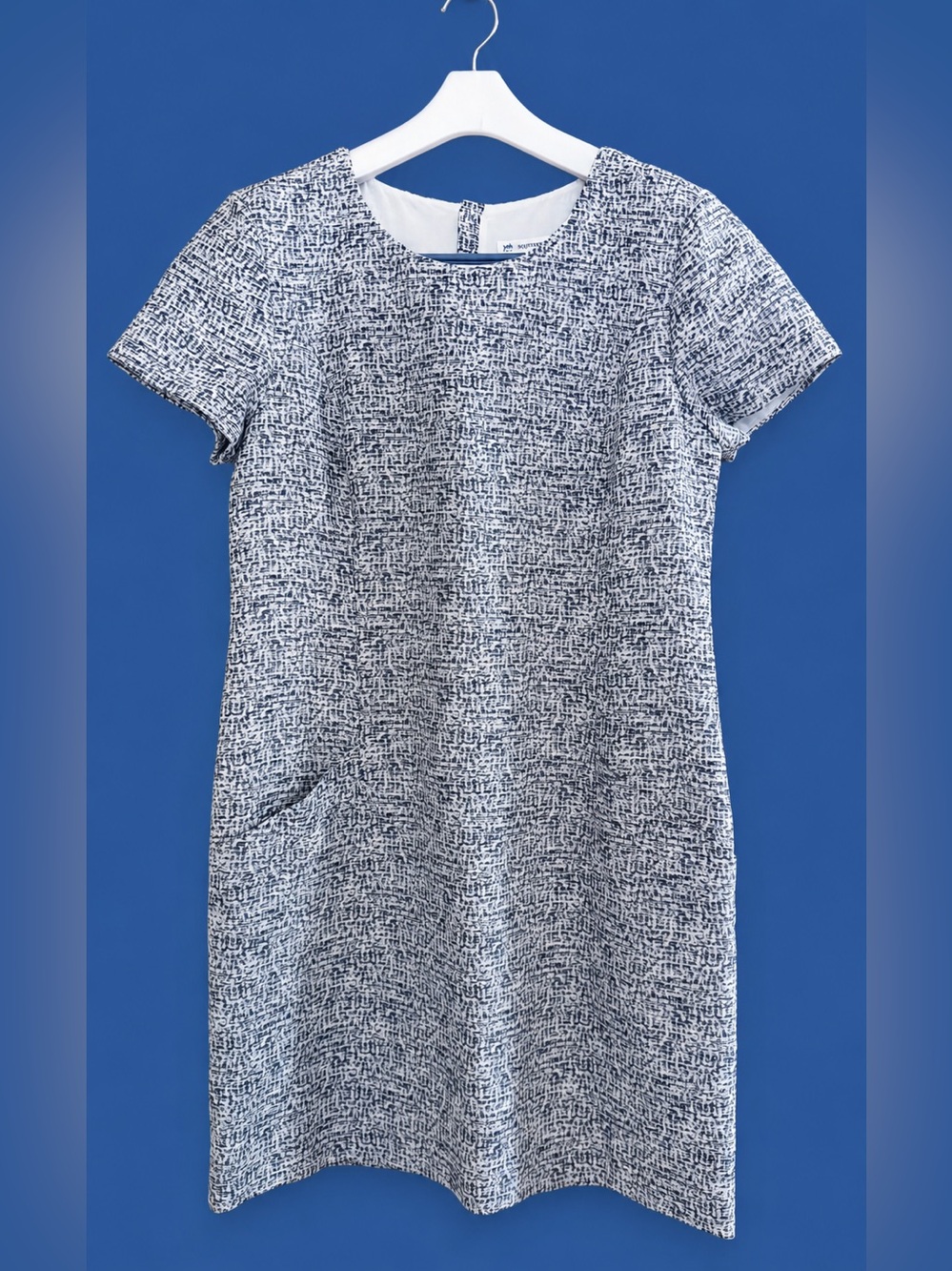Southern Tide Ladies 8 Blue & White Tweed Shift Dress Cotton Blend Lined Preppy